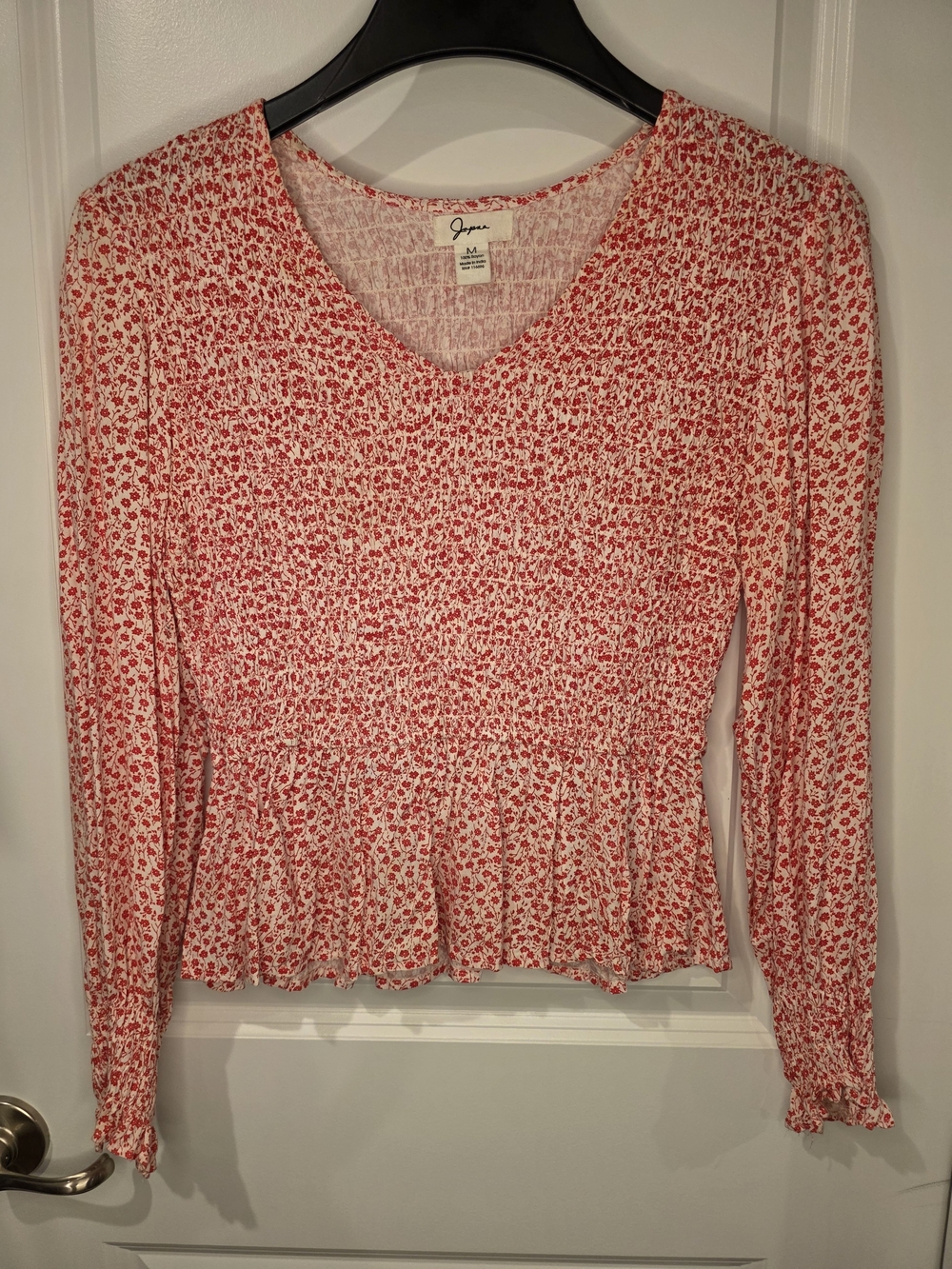 Japna Floral Print Long-Sleeve Peplum Top